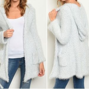 FUZZY GREY CARDIGAN SWEATER